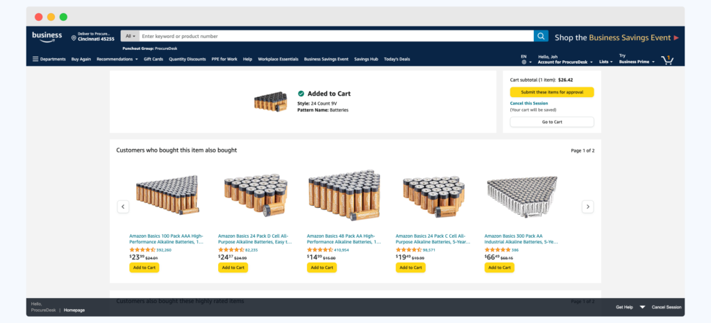 Amazon punchout with procuredesk