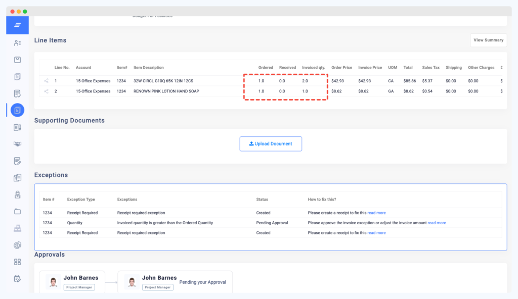 Quantity mismatch invoice example