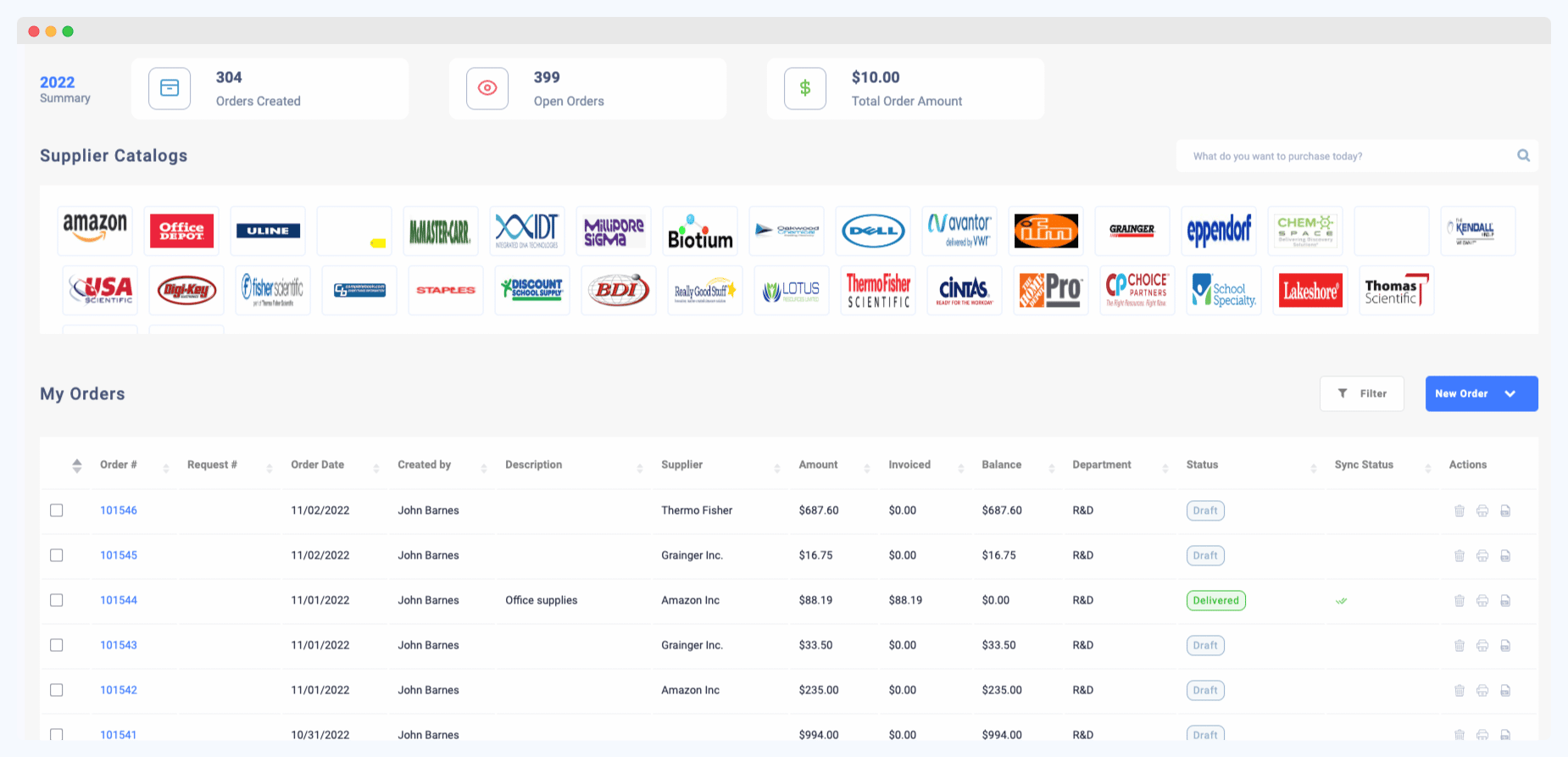 ProcureDesk catalog dashboard