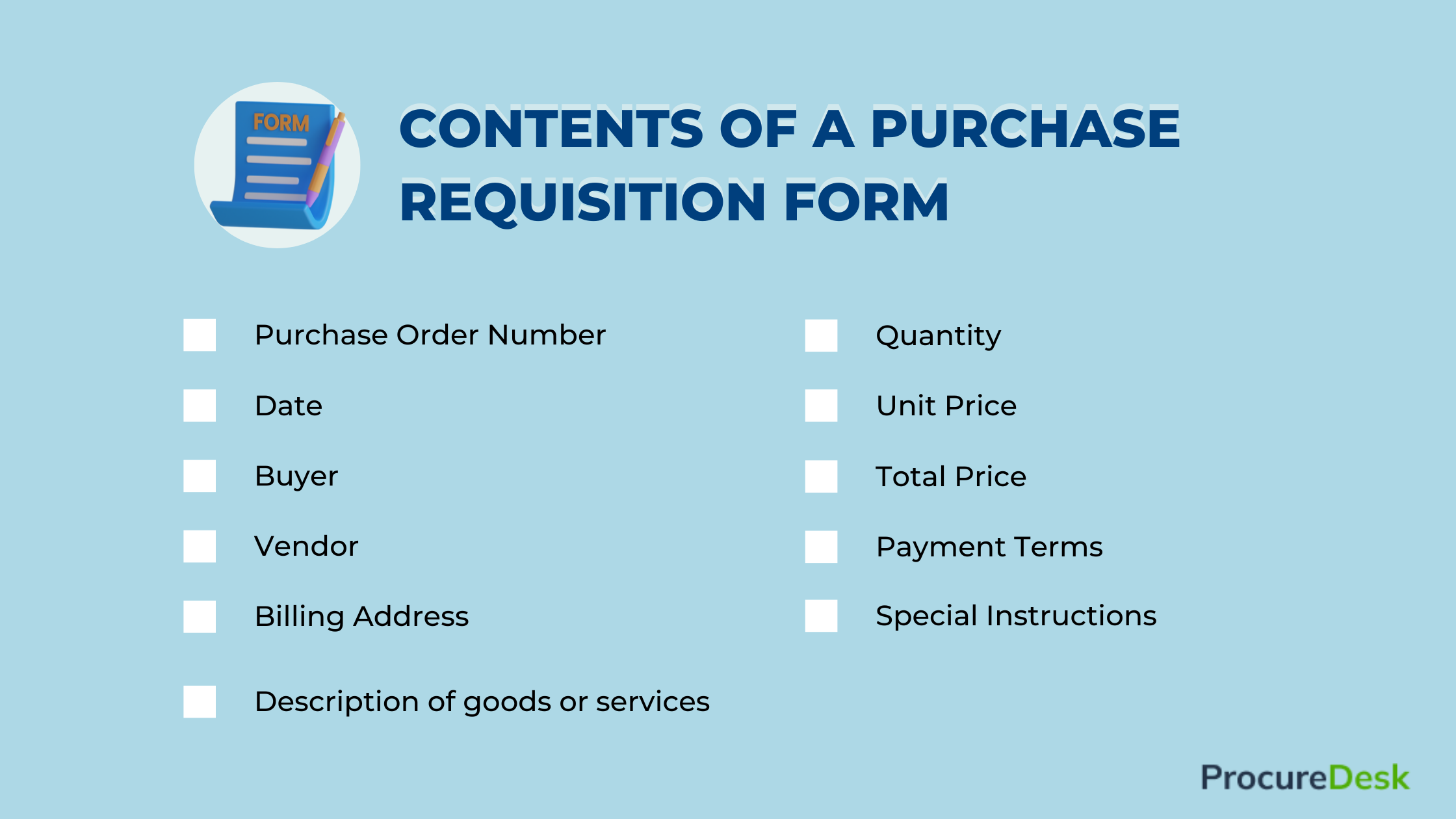 contents of a purchase requisition form