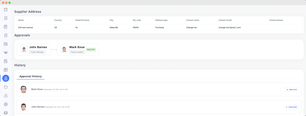 Screenshot of invoice approval process