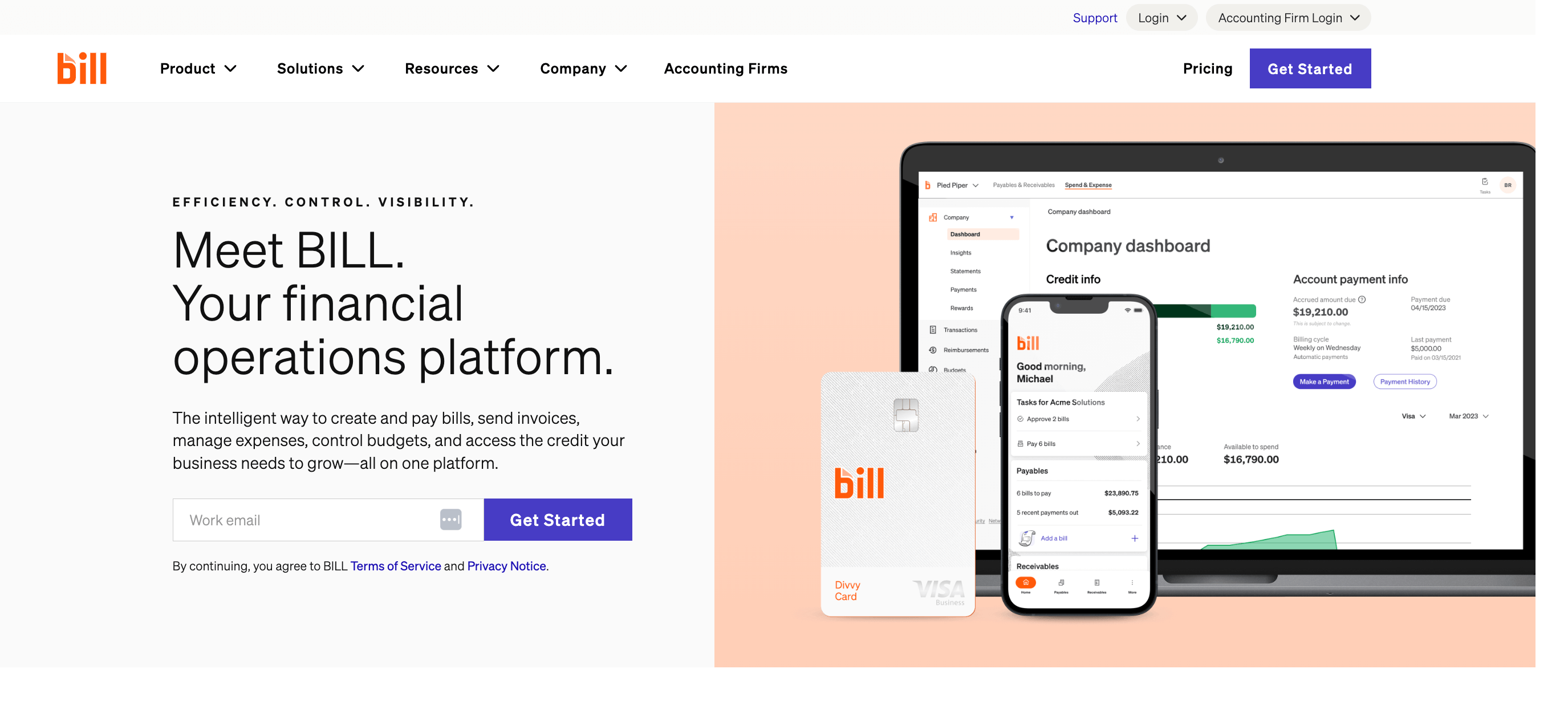 Bill homepage: Meet BILL. Your financial operations platform.