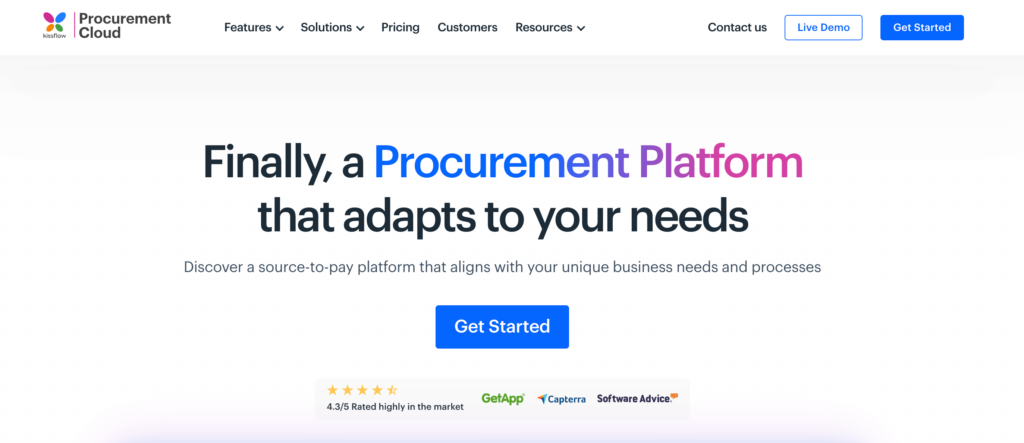 Kissflow Procurement Cloud homepage: Finally, a Procurement Platform that adapts to your needs