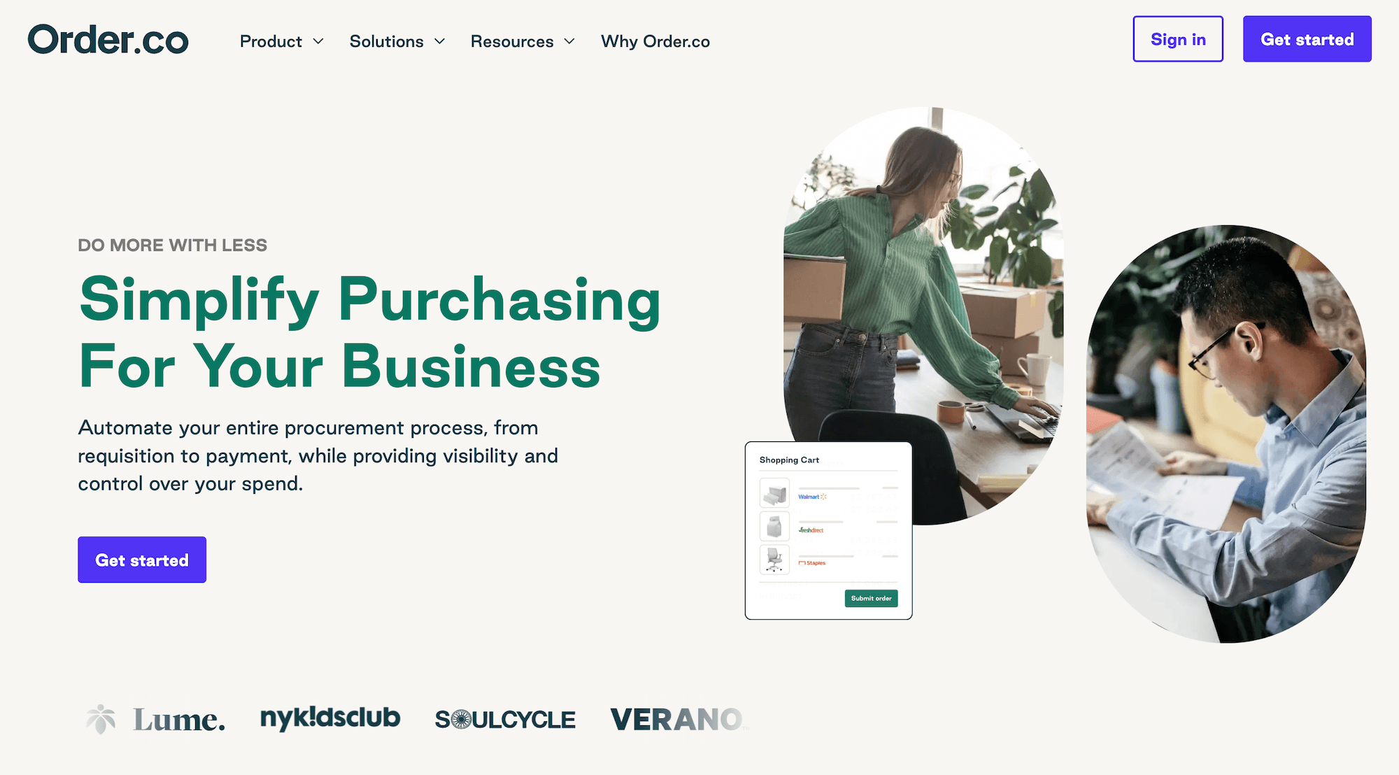 Order.co homepage: Simplify Purchasing, Payments, Budgets, and Approvals For Your Business