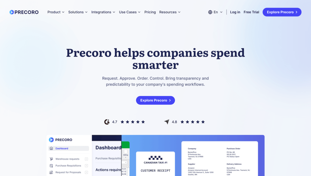 Precoro homepage: Precoro helps companies spend smarter