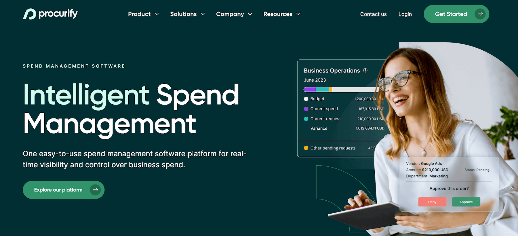 Procurify homepage: Intelligent Spend Management