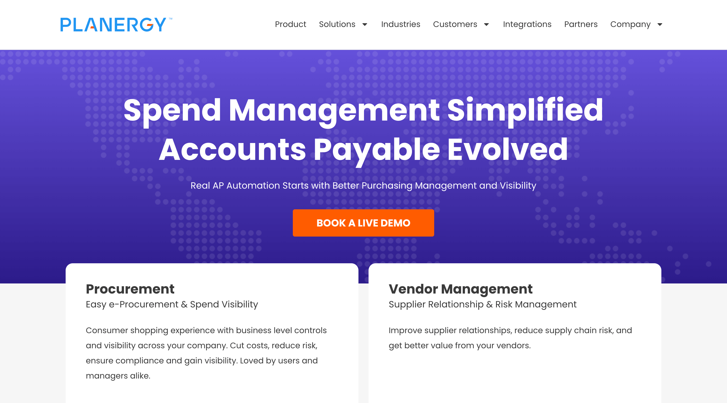 Planergy homepage: Spend Management Simplified Accounts Payable Evolved