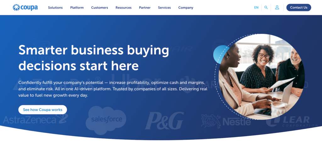 Coupa homepage: Smarter business buying decisions start here