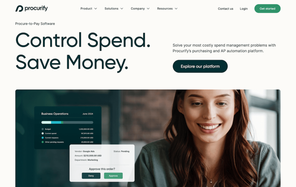 Procurify homepage: Control Spend. Save Money.