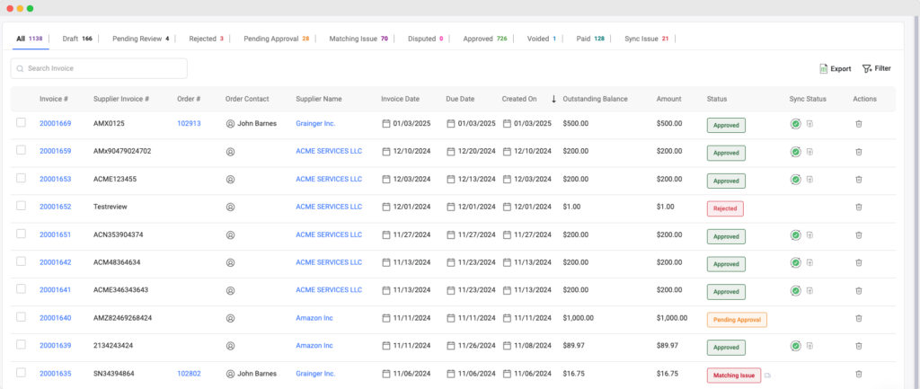 Invoice Dashboard for tracking invoices