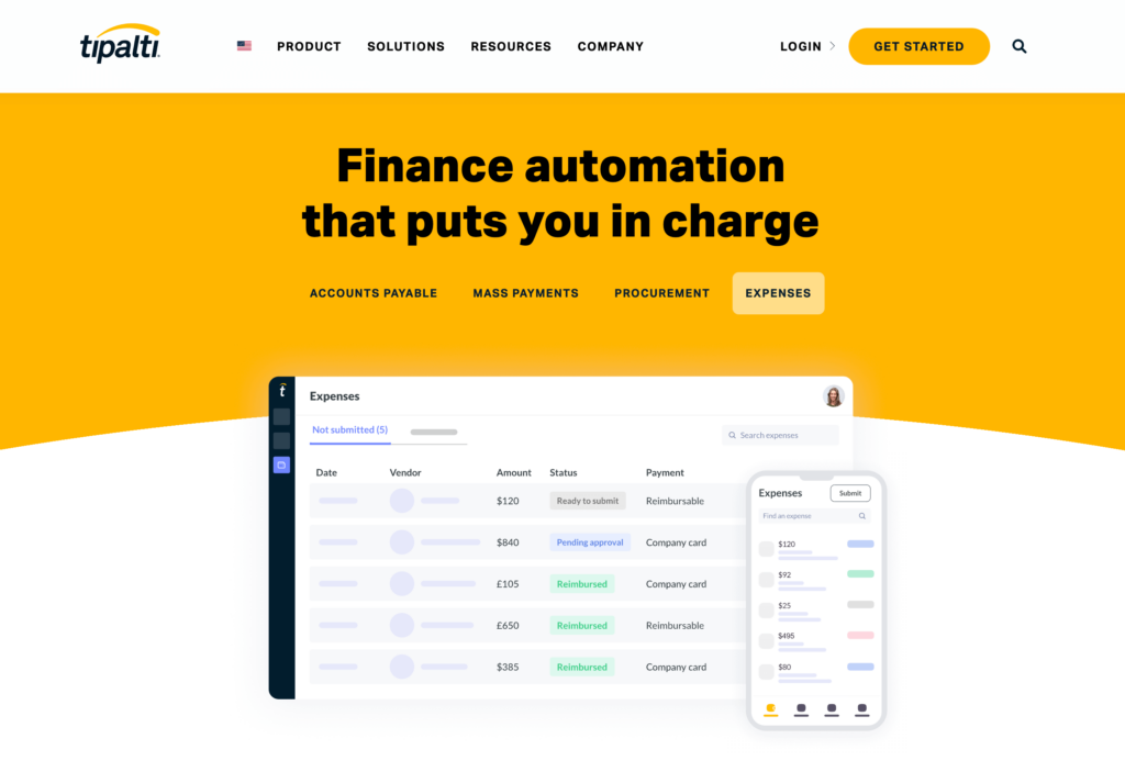 Tipalti homepage: Finance automation that puts you in charge