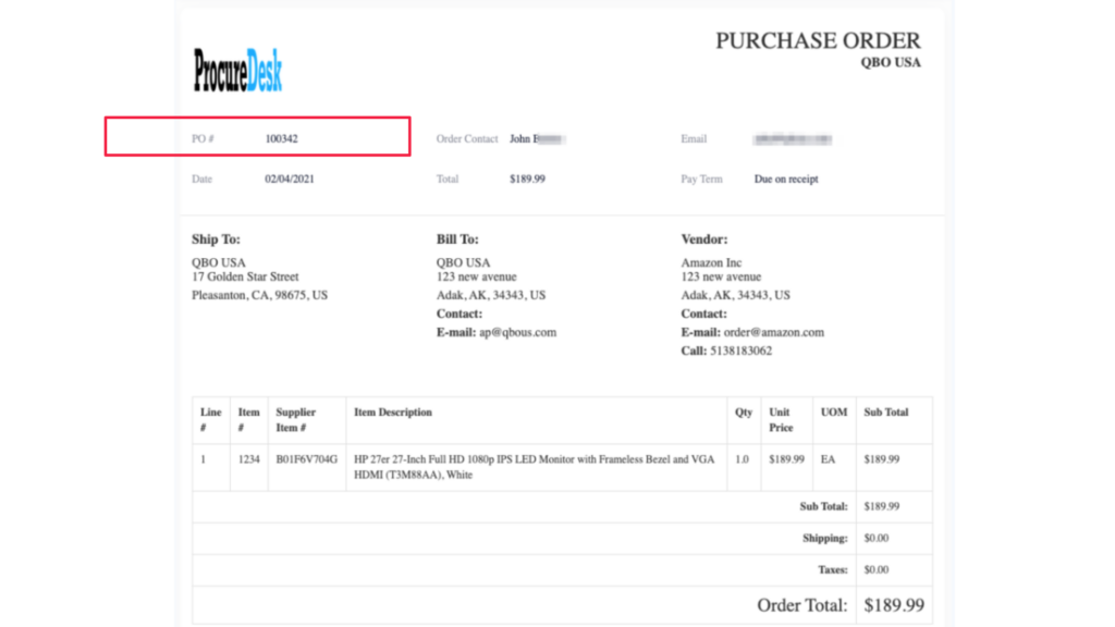 sample procuredesk purchase order