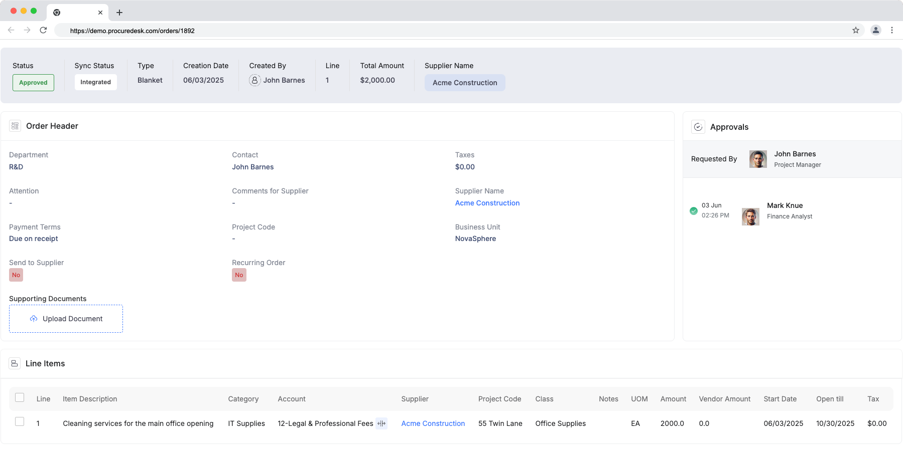 Blanket purchase order