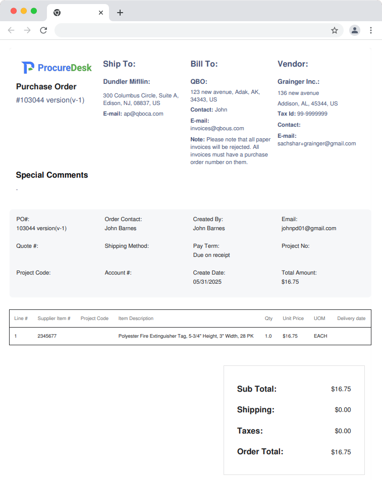 Purchase Order Sample
