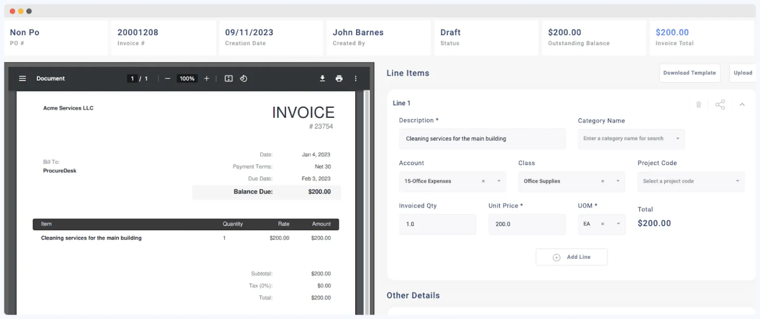 Invoice capture on ProcureDesk