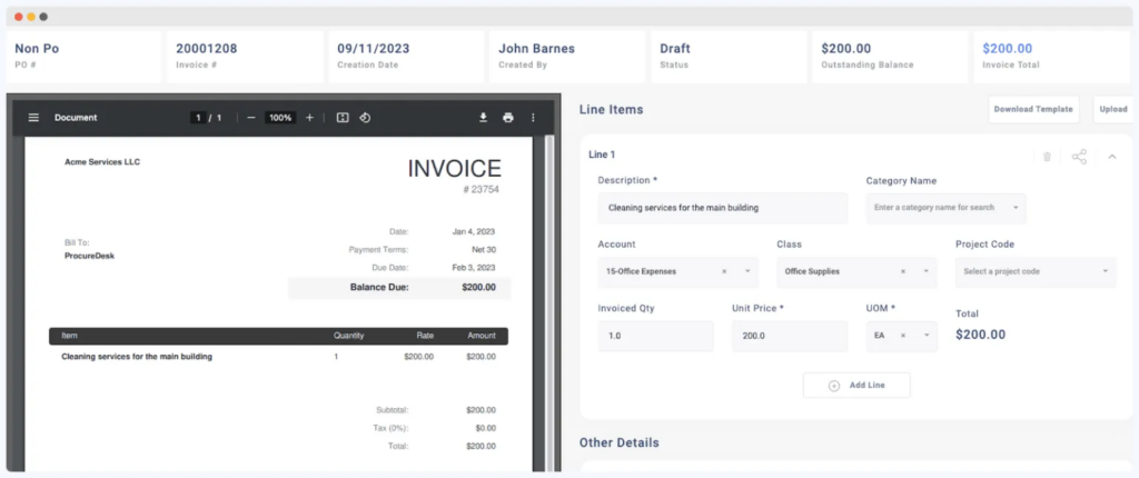 Invoicing process on ProcureDesk