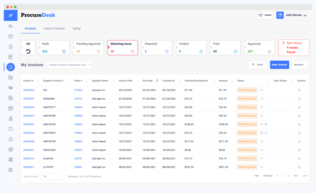 My Invoice matching report
