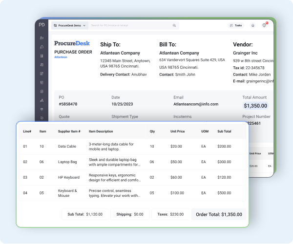 ProcureDesk purchase order management and dashboard