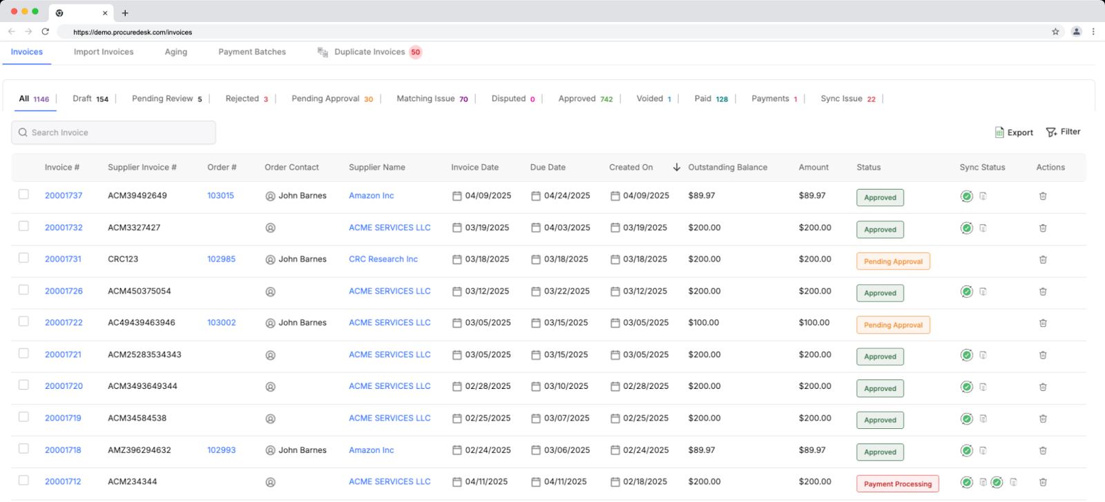Real-time supplier status on ProcureDesk