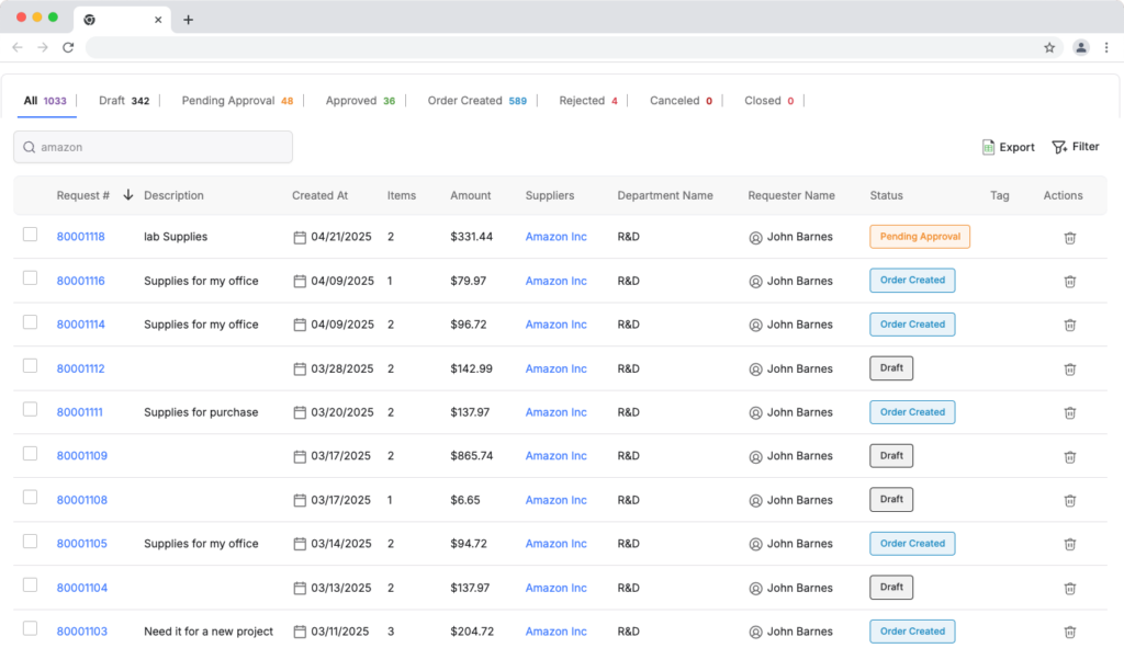 dashboard to track your purchase in one place