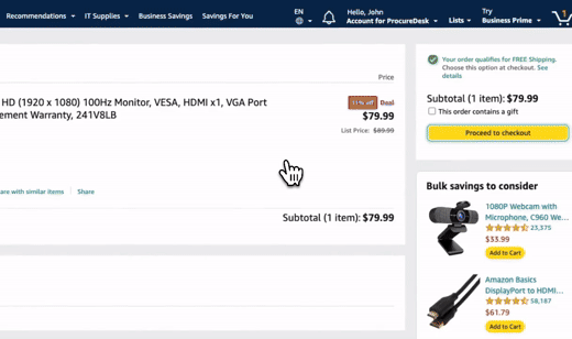 Creating PO requests using the punchout catalog on ProcureDesk 