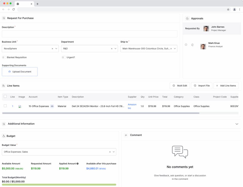 Budget usage summary on ProcureDesk