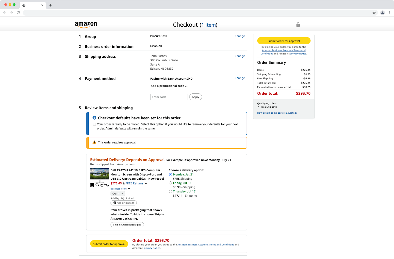amazon checkout - procuredesk