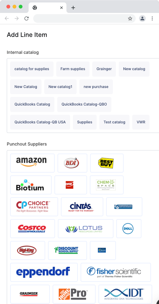 List of vendor catalogs and punchouts