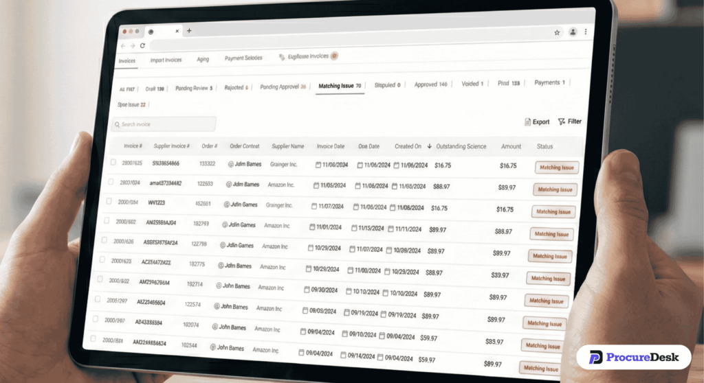 Automated 3-way invoice matching dashboard