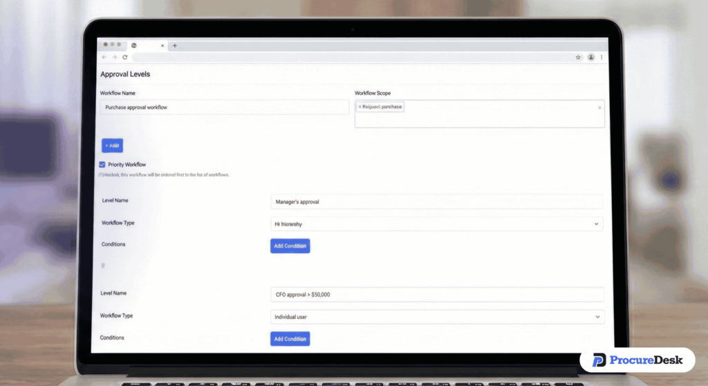 Purchase approval workflow setup