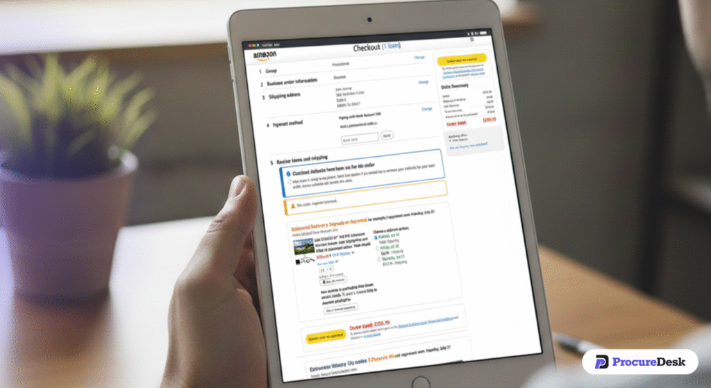 Amazon Business Punch-Out catalog integration interface within ProcureDesk for controlled spot buying.