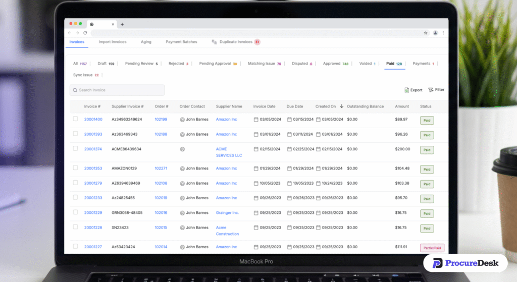 Invoice payment status